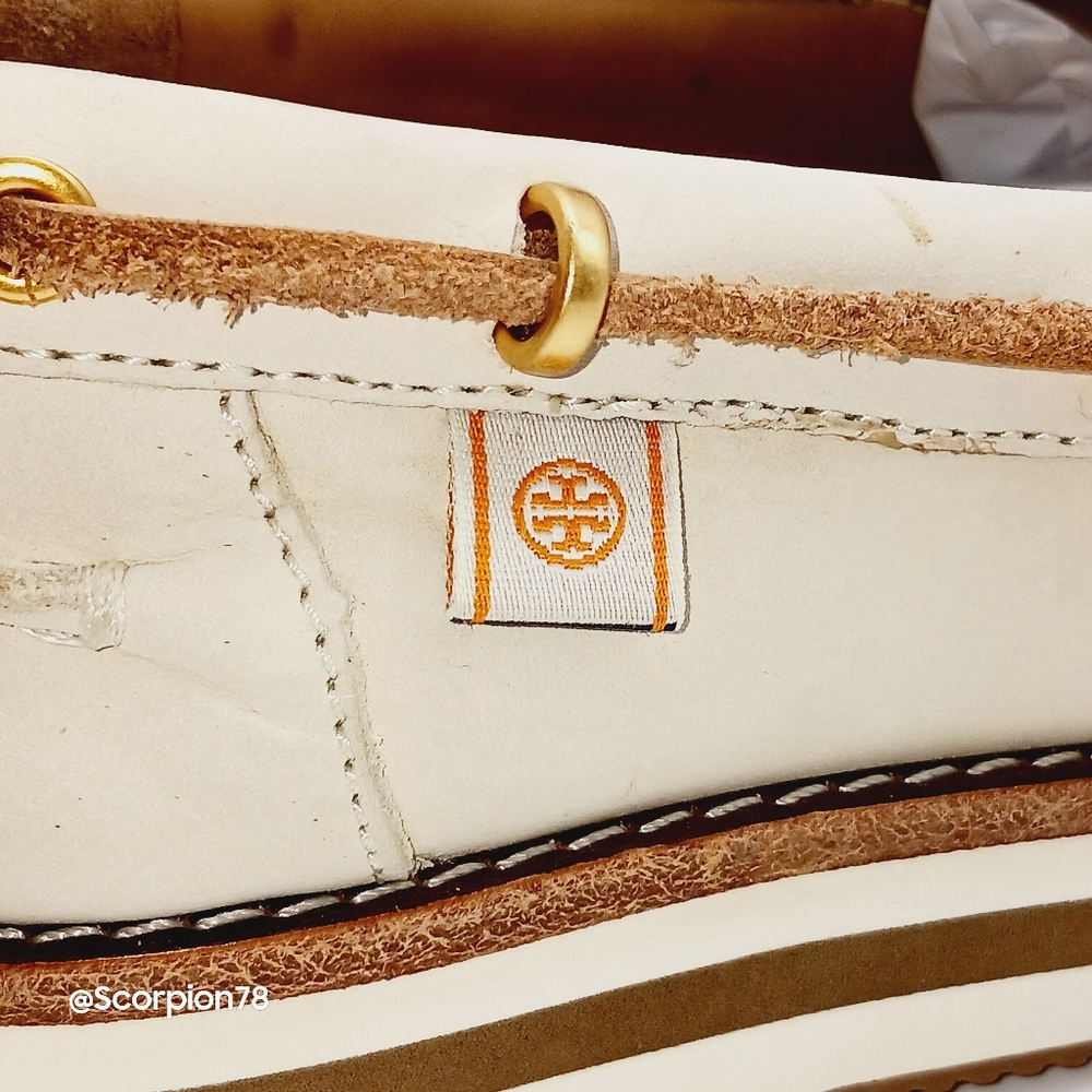🔥 Last Call Tory Burch Joey Flat Form Boat  Nubuck Shoes 63759 Size 5 Women - Picture 8 of 11